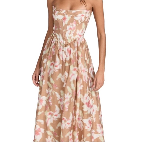 Bardot Lola Corset Strapless Floral Dress in Pink and Cream - Picture 2 of 8